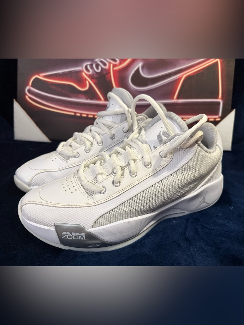 Jordan Men’s White and Gray Air Zoom Low-Top Sneakers - Negotiable